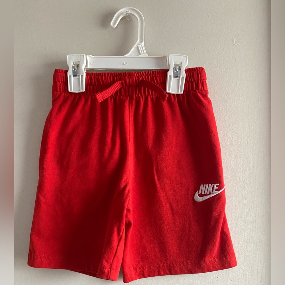 Red Nike Kids Shorts (White Nike/Check Embroidery) Boys